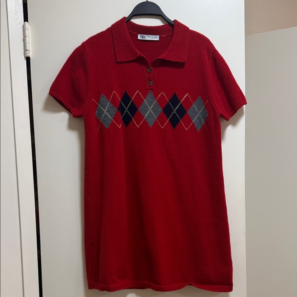 Zara Red Argyle Polo Dress - Picture 5 of 11